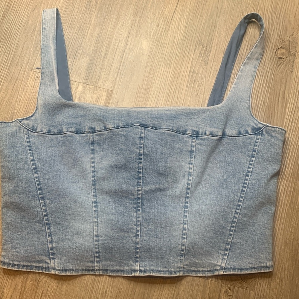 Belle Vere NWT Blue Jean Denim Corset Crop Top US Size L adjustable straps